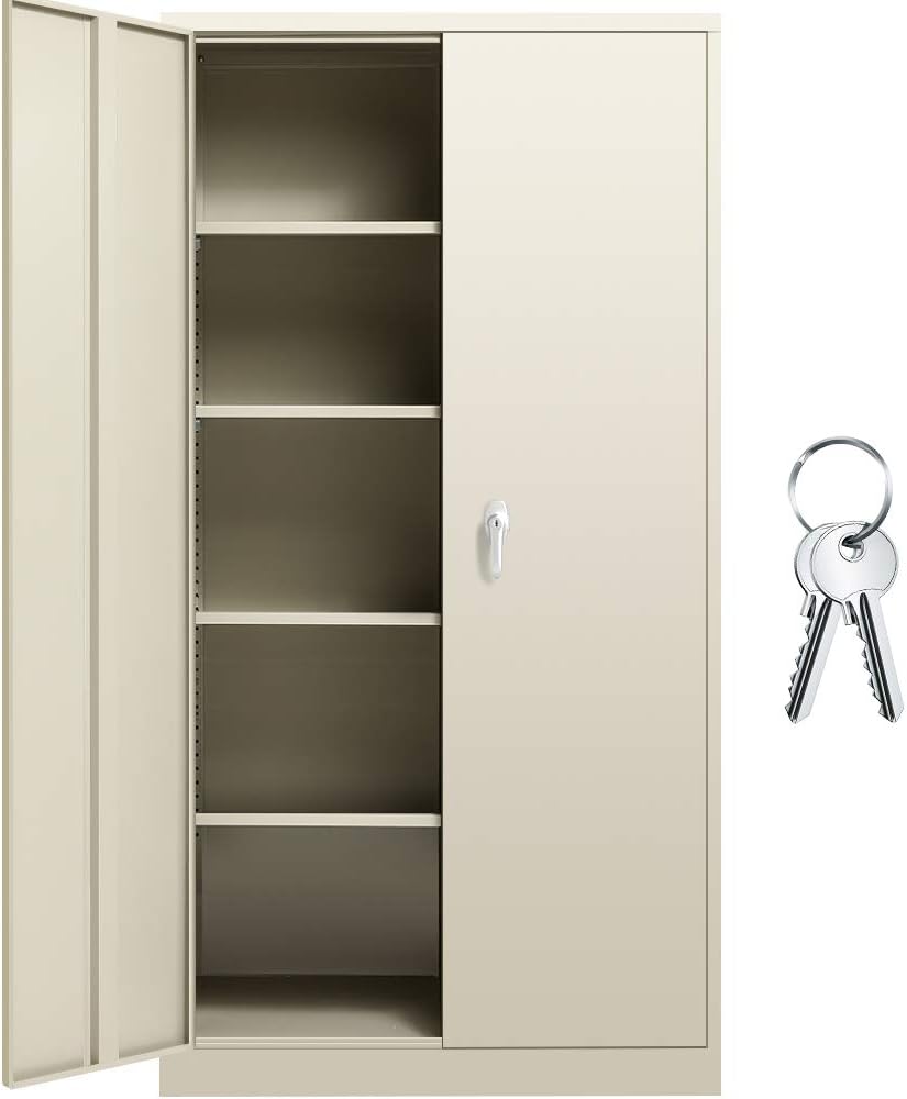 Tall Metal Storage Cabinet,72 Locking Steel Storage Cabinet with Door and Shelves, Lockable Utility Metal Steel Cabinets with Lock for Office, Garage