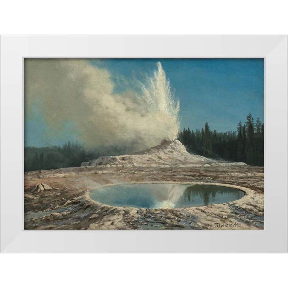 Bierstadt, Albert 14x11 White Modern Wood Framed Museum Art Print Titled - Geyser, Yellowstone Park