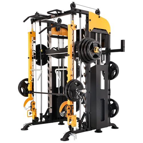 Altas Strength Smith Machine with Lever Arms Pulley Ratio 2:1 Squat Rack Pull Up Bar Upper Body Strength Training Leg Developer Light Commercial Home