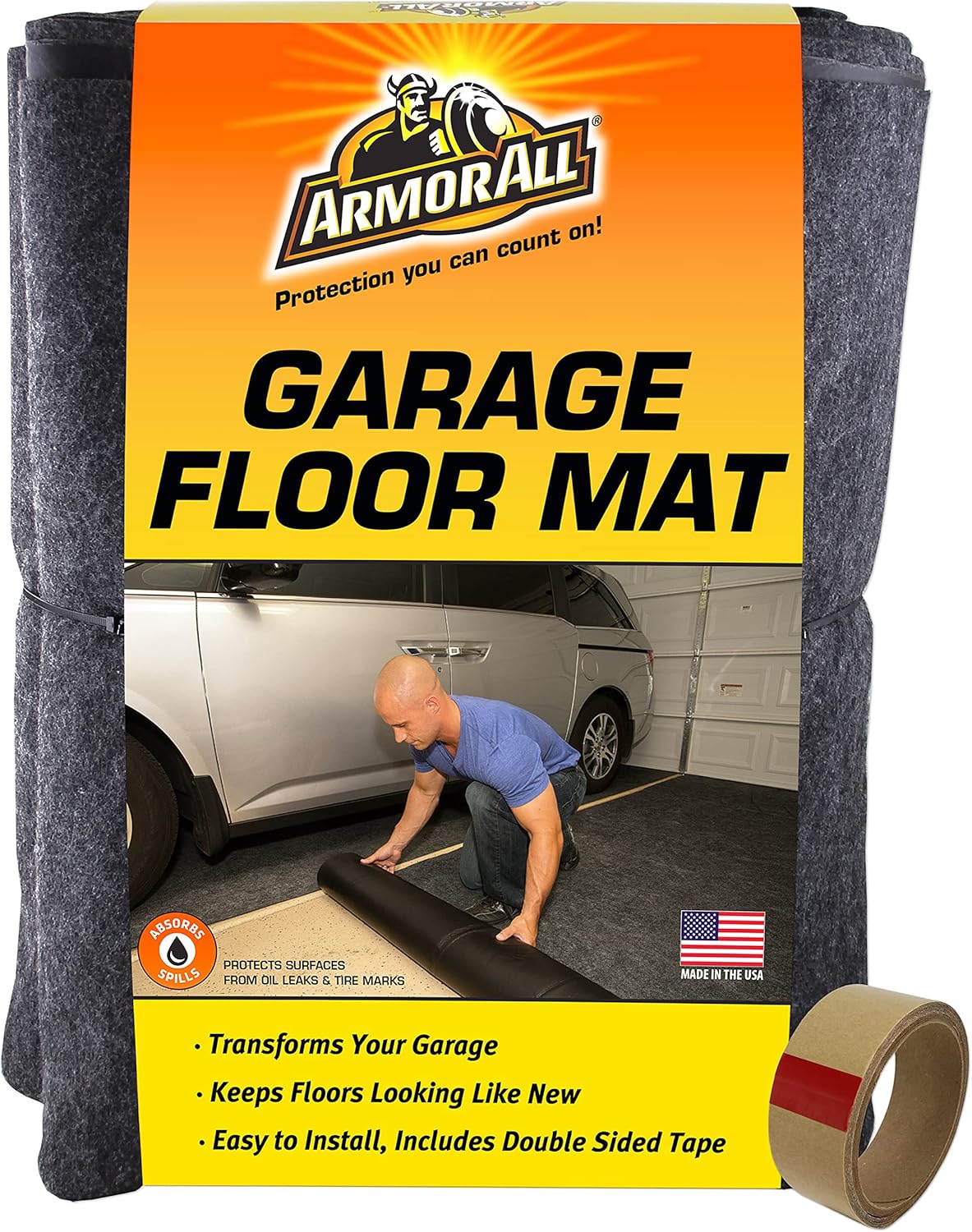 Armor All Original XL Garage Floor Mat, (22' x 8'10"), (Includes Double Sided Tape), Protects Surfaces, Transforms Garage