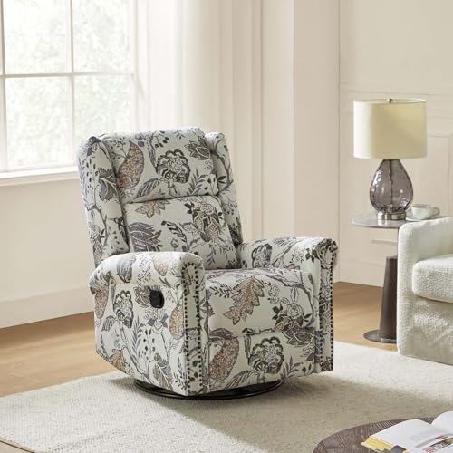 HULALA HOME Printed Fabric Set of 2 Manual Swivel Glider Recliner, Recliner Chair with Adjustable Backrest&Footrest, Wingback Rocker Recliner