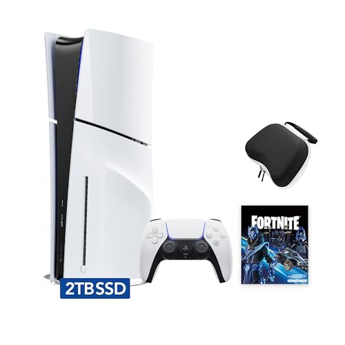 PlayStation 5 Slim Upgraded 2TB Disc Edition Fortnite Cobalt Star Bundle with Wireless Controller and Controller Case - White