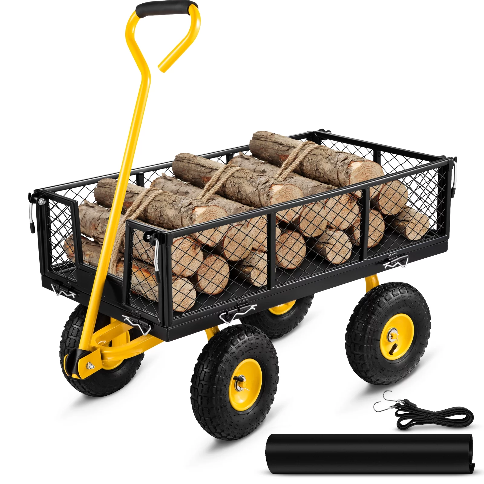 BENTISIM Steel Garden Cart, Heavy Duty 900 lbs Capacity, with Removable Mesh Sides to Convert into Flatbed