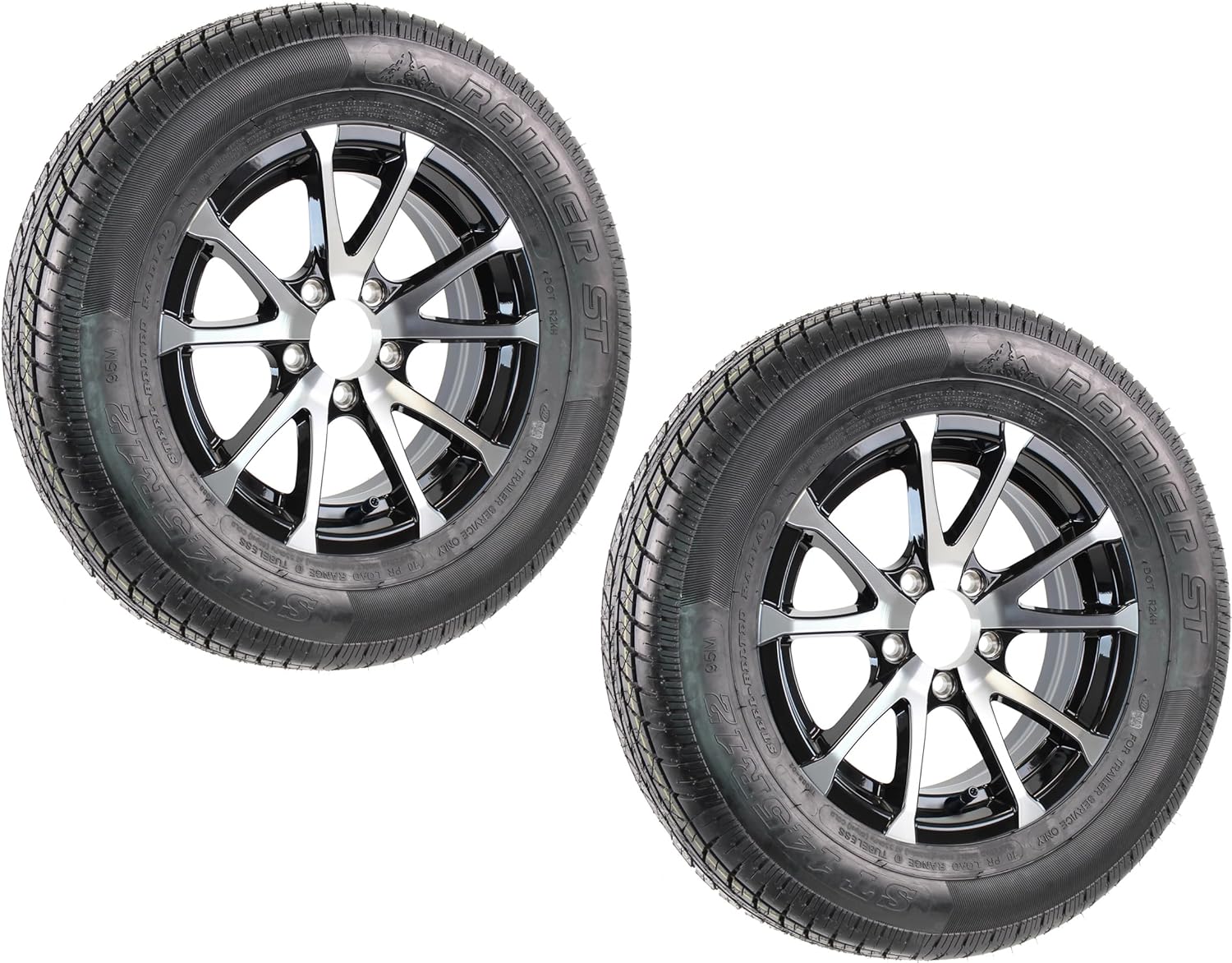 eCustomRim 2-Pack Aluminum 5 Lug Trailer Wheel 145/R12 Radial Tire 12 in Black Rim ST145/R12-6 Year Warranty w/Free Roadside