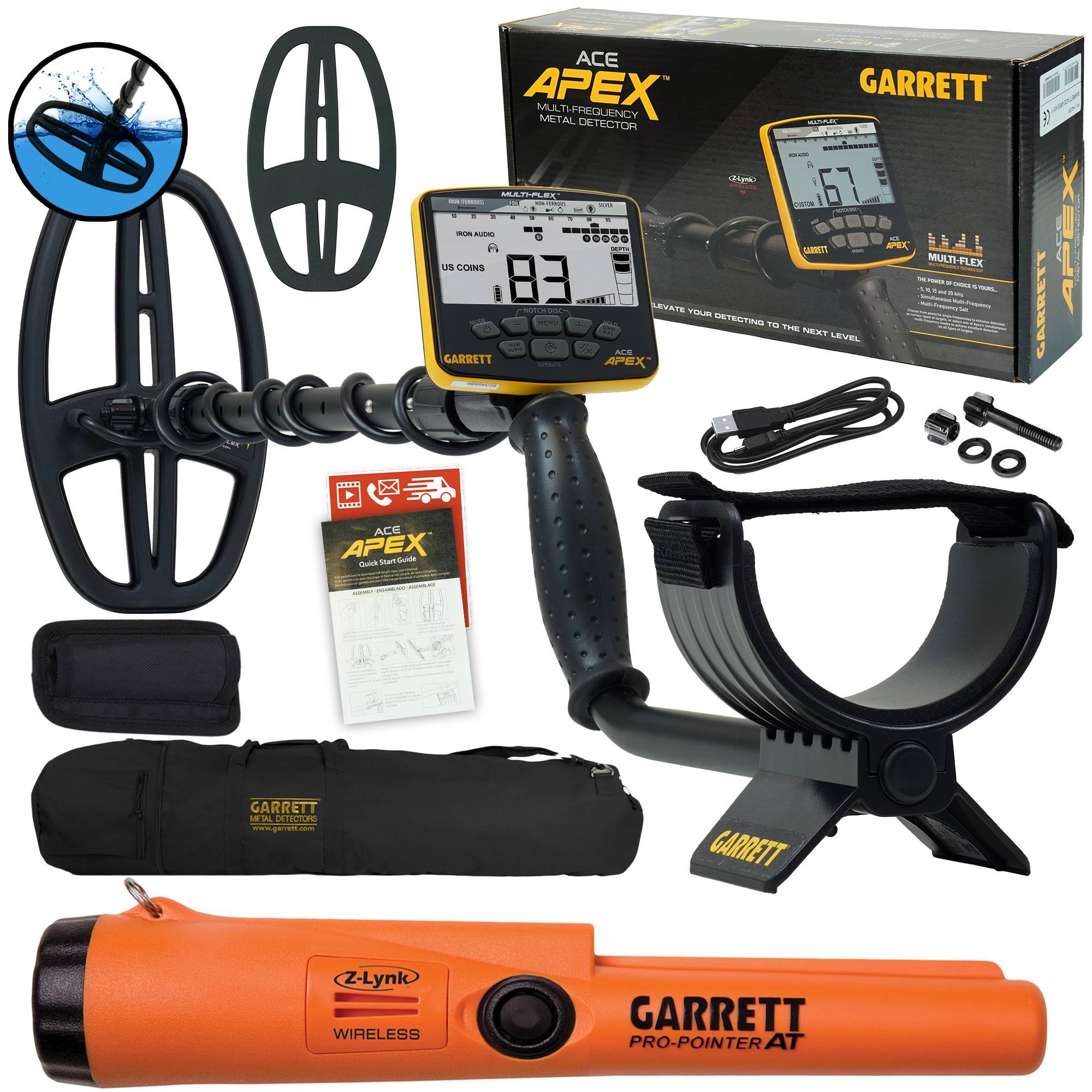 Garrett Ace Apex Metal Detector with Garrett Pro-Pointer at Z-Lynk and Carry Bag