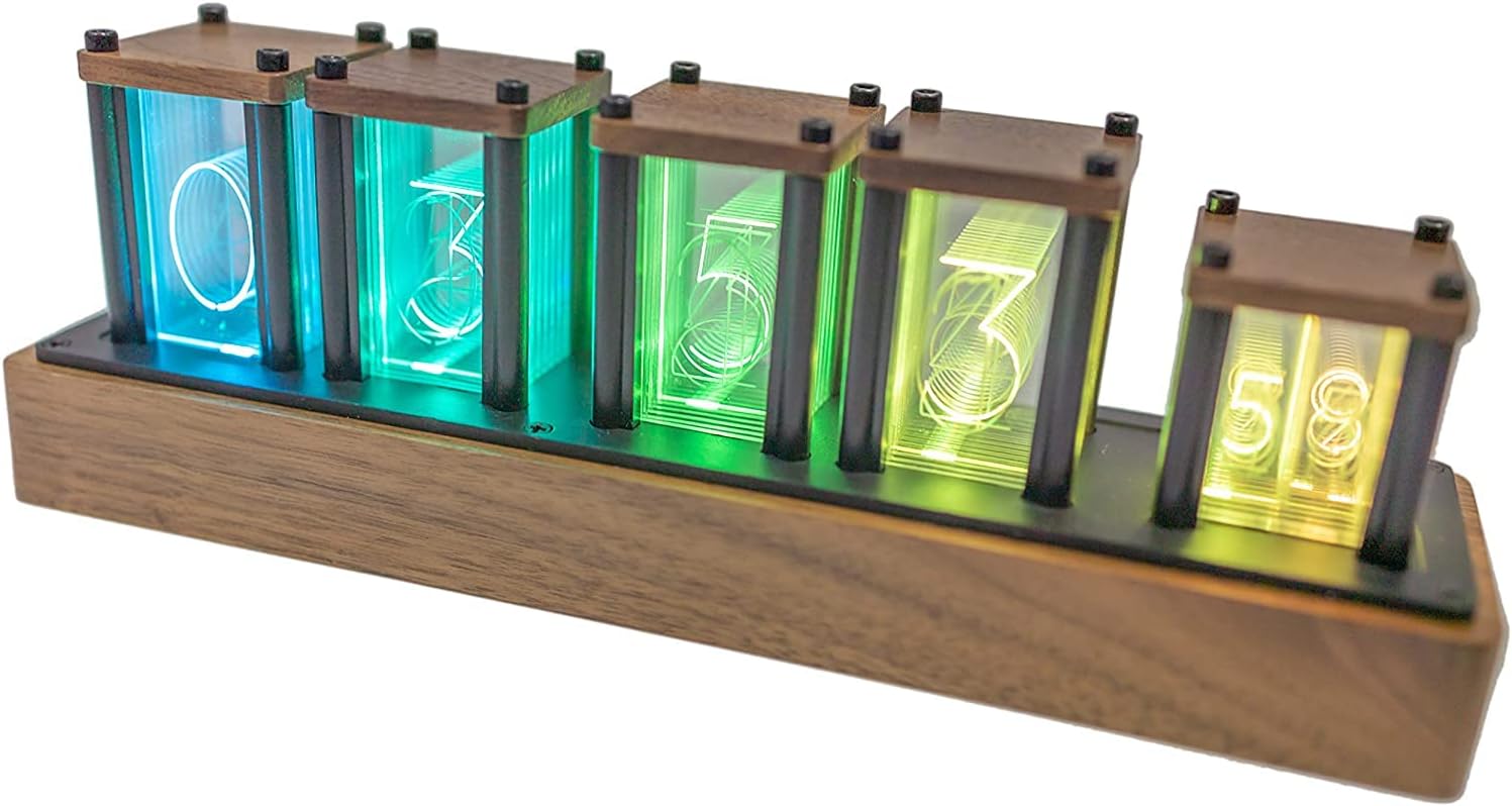 Adventurers Digital Tube Desk Clock Retro Modern Wooden Clock 1600 Colors RGB Full-Color LED Digital Clock Digital Tube DIY Desk Clock Interior