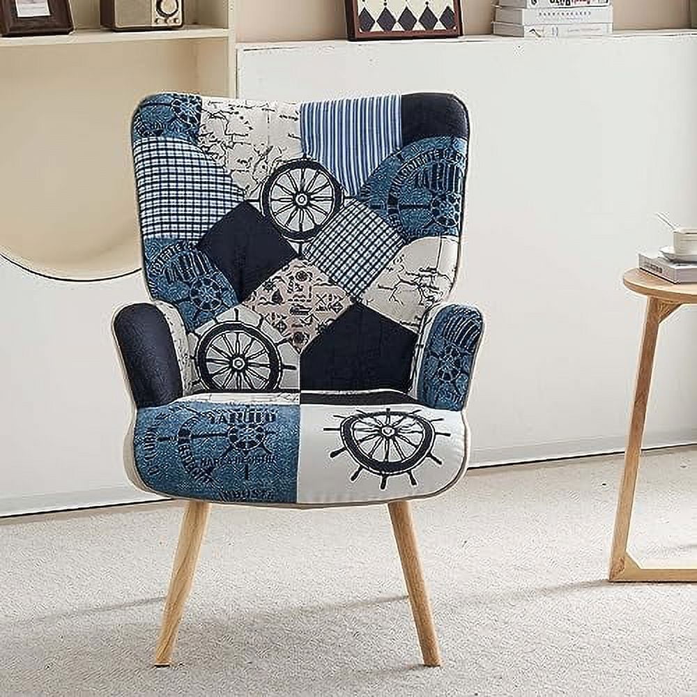 NLIBOOMLife Living Room Accent Chair with High Backrest Wooden Base Upholstered Armchair for Small Spaces Morden Cozy Chair for Bedroom Grey Plaid