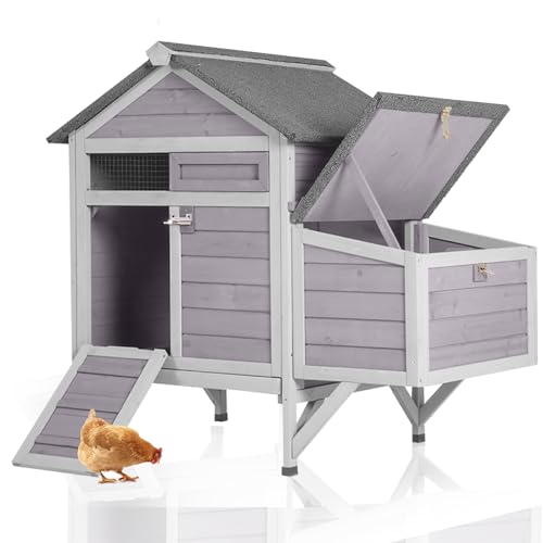 GUTINNEEN Chicken Coop Outdoor Weatherproof Duck House with Nesting Box, Perches, Metal Tray for 2-4 Chickens, Ducks, 40.94" L x 27.37" W x 38.55" H