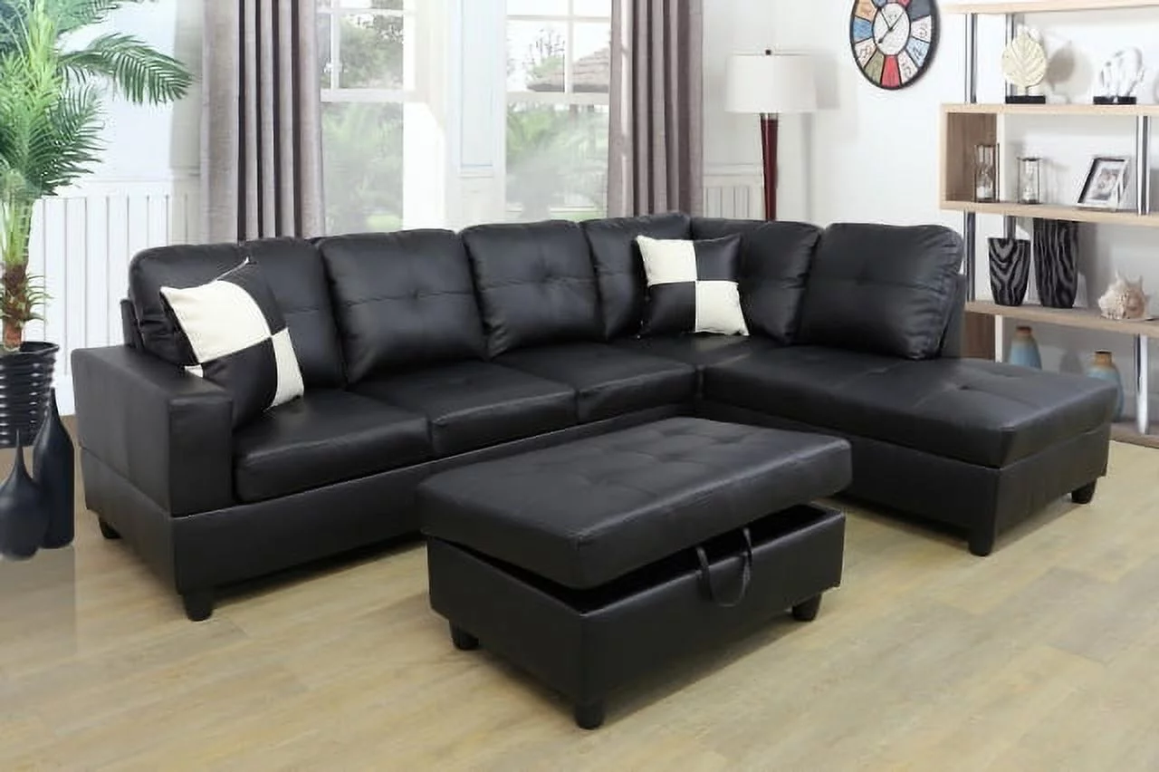 PonLiving Furniture Frame 103.5'' Left or Right Facing Sleeper Sectional with Storage Ottoman, Living Room Sectional Couches Set