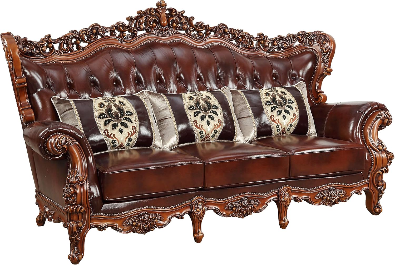 Acme Furniture Eustoma Sofa, Cherry Top Grain Leather Match, Walnut Wood Trim