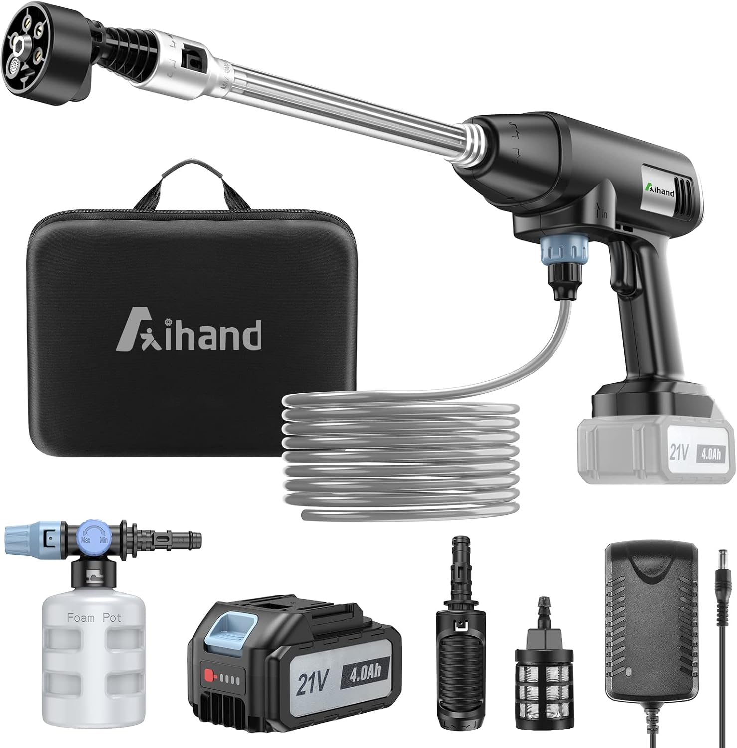 Cordless Pressure Washer, Aihand 652 PSI Cordless Power Cleaner with Rechargeable Battery, 6-in-1 Nozzle, Portable Power Washer for Car, Fence