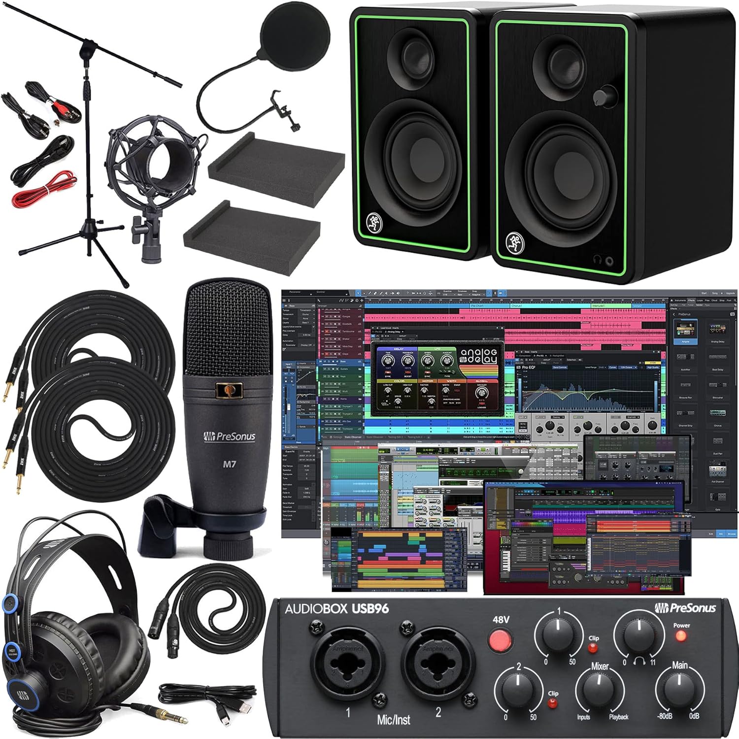Presonus AudioBox 96 Studio Audio Interface with Creative Software Kit and Studio Bundle and CR5-X Pair Studio Monitors with Isolation Pads with and