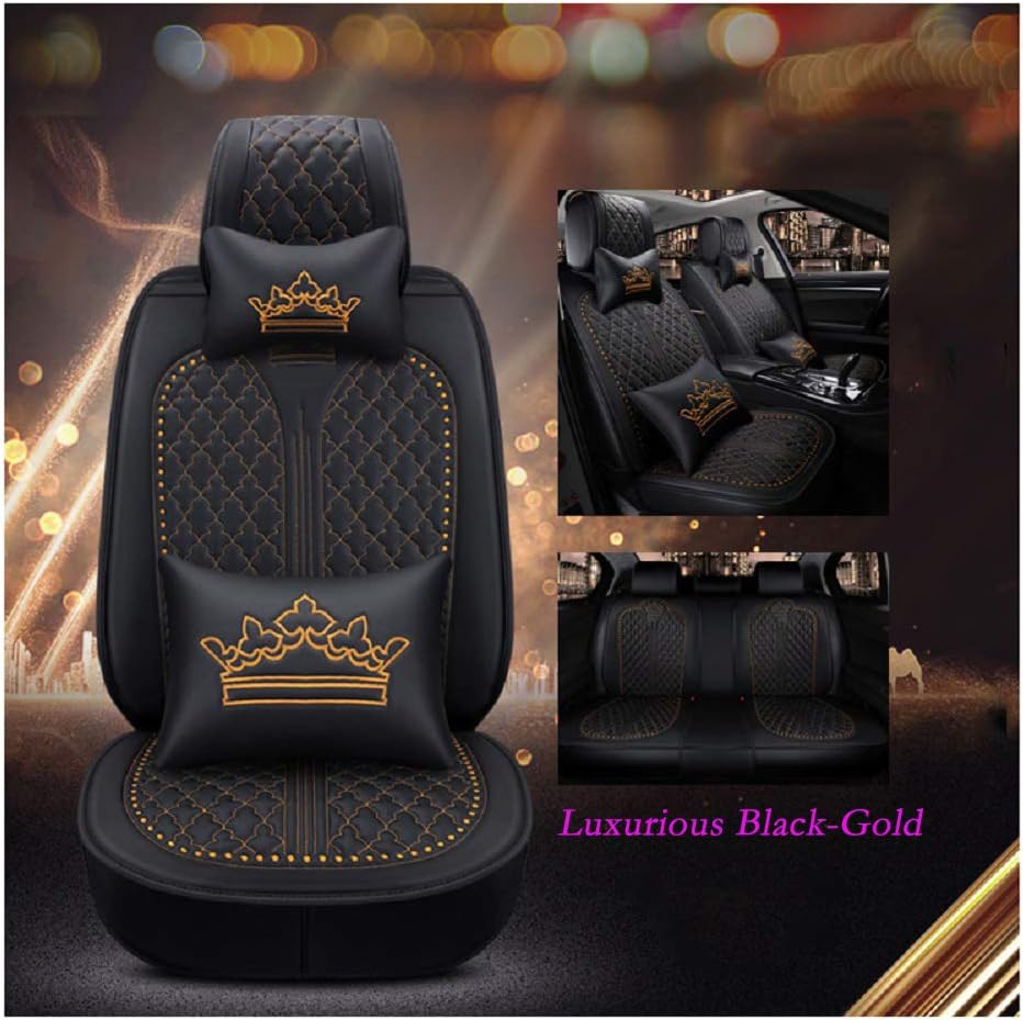 Luxury Auto Car Seat Covers 5 Seats Full Set Universal Fit (Luxurious Black-Pink)