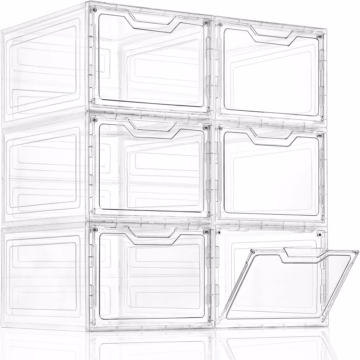 6 Pack Closet Organizers and Storage,Clear Stackable Plastic Storage Bins with Lids Magnetic Doors,Clothes Organizers and Storage