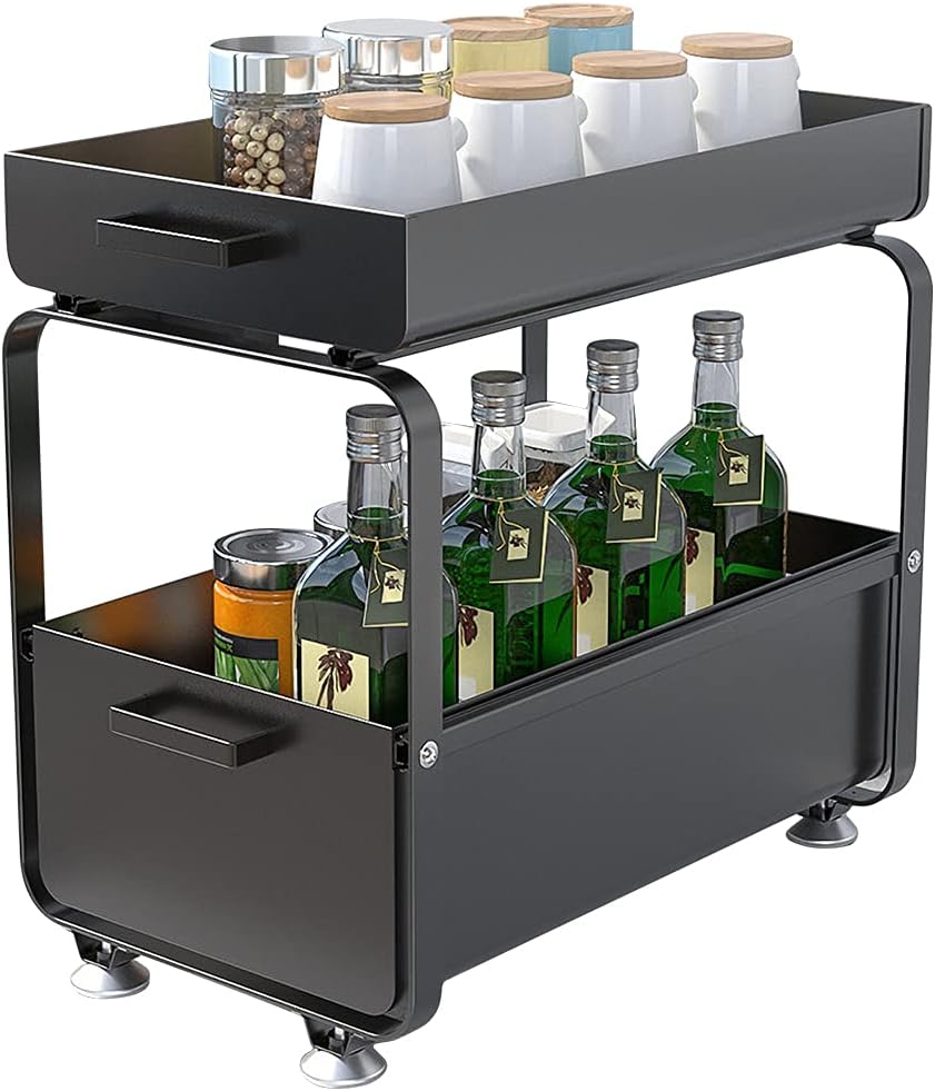 Under Sink Organizers and Storage, Smathou 2-Tier Kitchen Cabinet Organizer with Sliding Storage Drawers, Bathroom Organizer, White