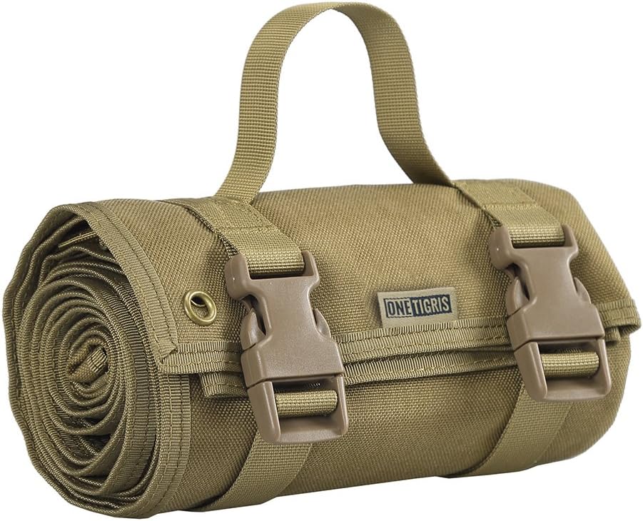 OneTigris Shooting Mat - Roll-up Shooting Mat Prone Shooter Mats Tactical Shooting Blanket Mat for Range Rifle Hunting (Non-Padded - Brown)