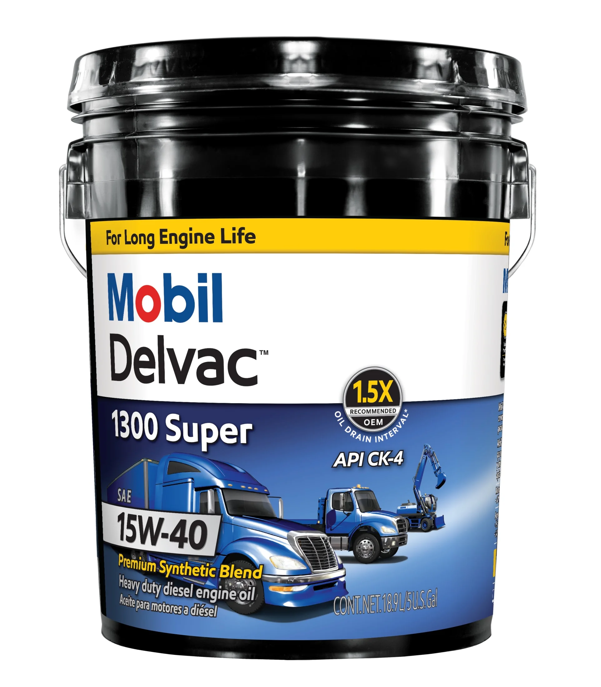 Mobil Delvac 1300 Super Heavy Duty Premium Synthetic Blend Diesel Engine Oil 15W-40, 5 Gallon
