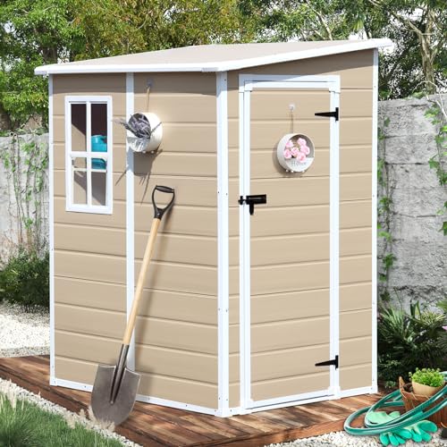 CDCASA 6x3 FT Storage Shed, Waterproof Resin Outdoor Storage Shed with Floor & Window & Double Lockable Doors and 2 Vents, Tool Shed for Bike, Garden