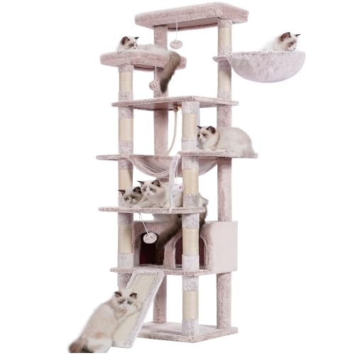 Heybly Gothic Cat Tree,78 inch Multi-Level Tall Cat Tower for Indoor Cats,2 Widened Plush Perches Cat Condo with Scracthing Board and Big Caves