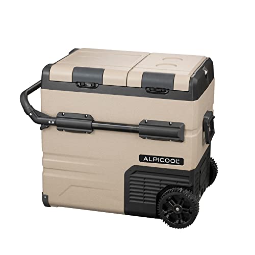 Alpicool TAW45 Portable Freezer, 12 Volt Refrigerator with Wheels, Dual Zone Temperature Control