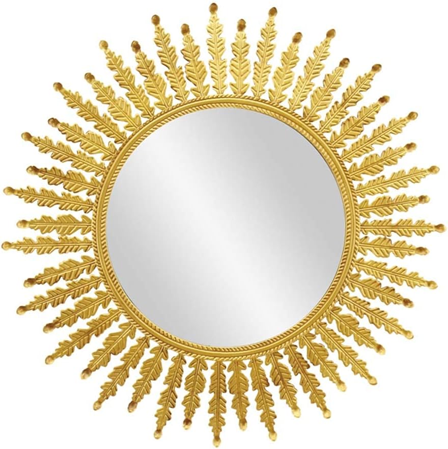 Mirror 80Cm Retro Mirror Decorative Wall Hanging in Sunburst Shape Brushed Gold Sunburst Round Wall Mid Century Modern Style Gold Finish Living Room