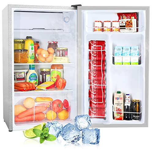 Compact Refrigerator, 3.2 Cu.ft Freestanding mini Fridge with Freezer and Reversible Door, 5 Settings Temperature Adjustable, 37dB Quiet