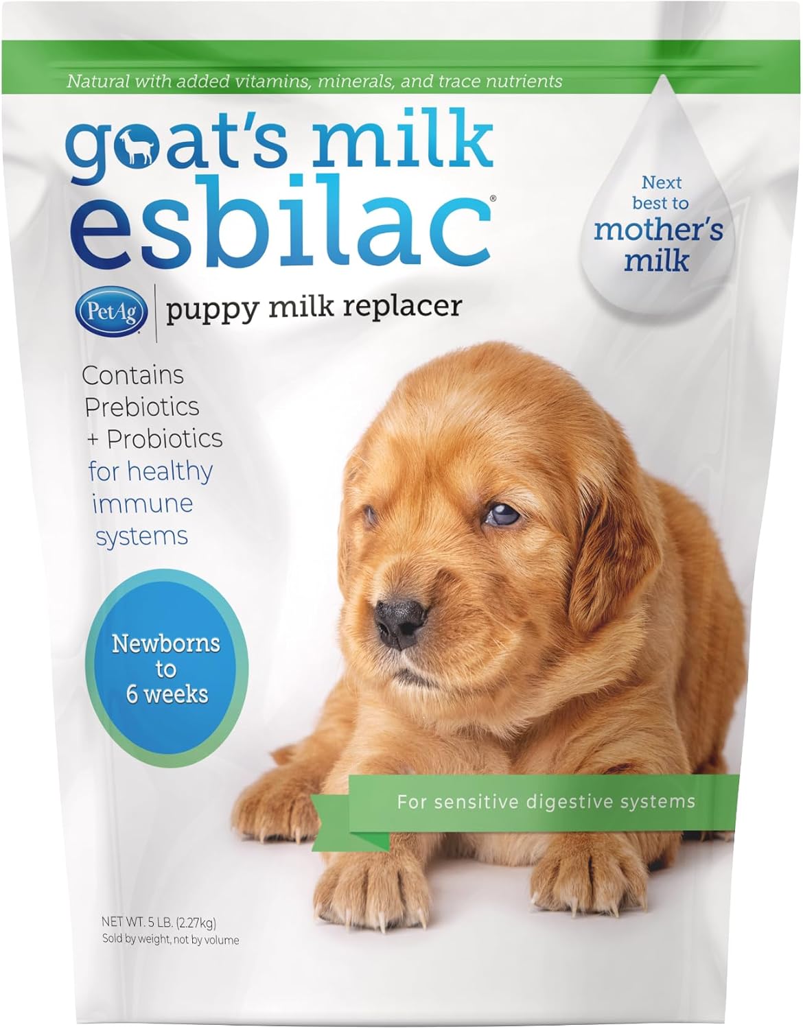 Pet-Ag Goat’s Milk Esbilac Powder - 5 lb - Powdered Puppy Formula with Prebiotics, Probiotics & Vitamins for Puppies Newborn to Six Weeks Old
