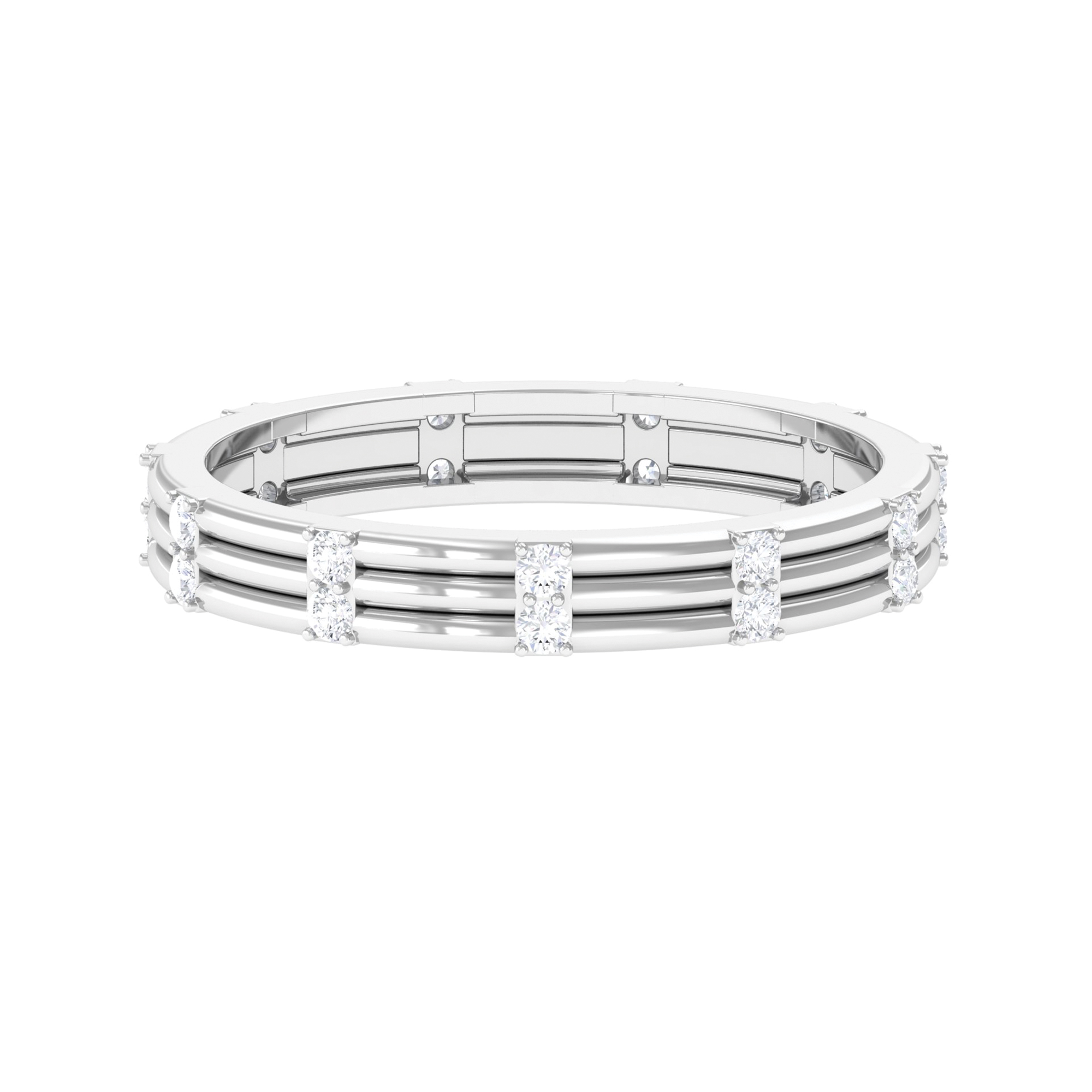 Simple Diamond Stackable Gold Band Ring in Pave Setting, 925 Sterling Silver, US 4.00