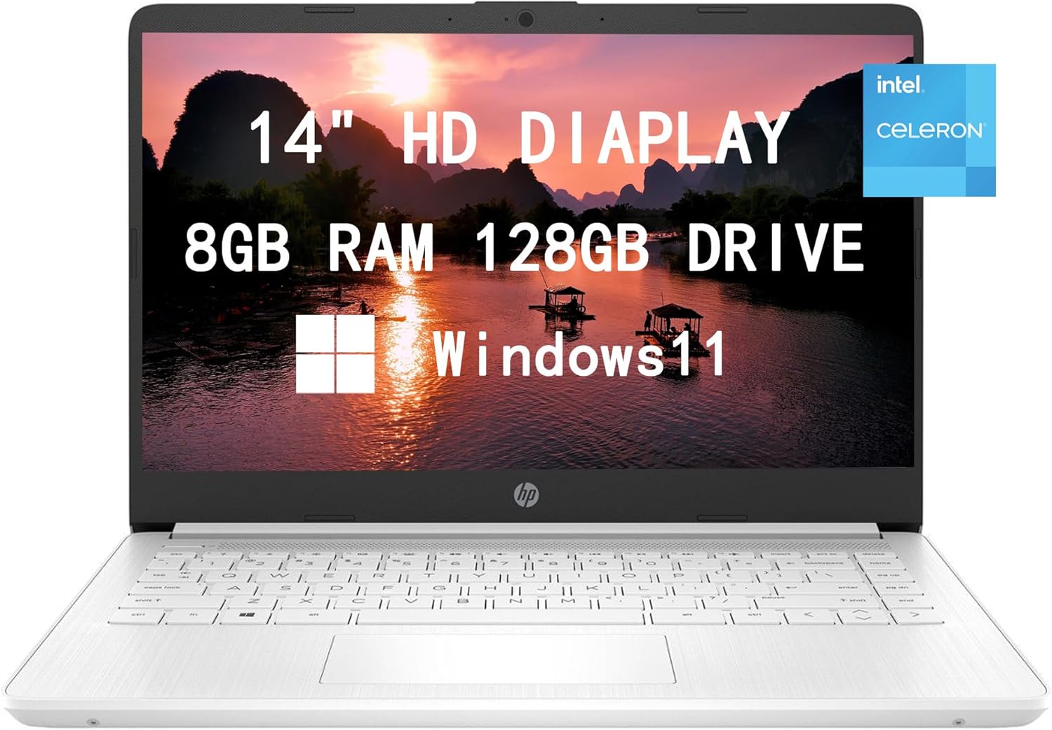 HP Premium 14-inch HD Laptop Computer| Intel Dual Core 2.8GHz 8GB RAM 128GB(64GB SSD+64GB Card)| Webcam Bluetooth HDMI USB-C Wi-Fi Fast Charge|