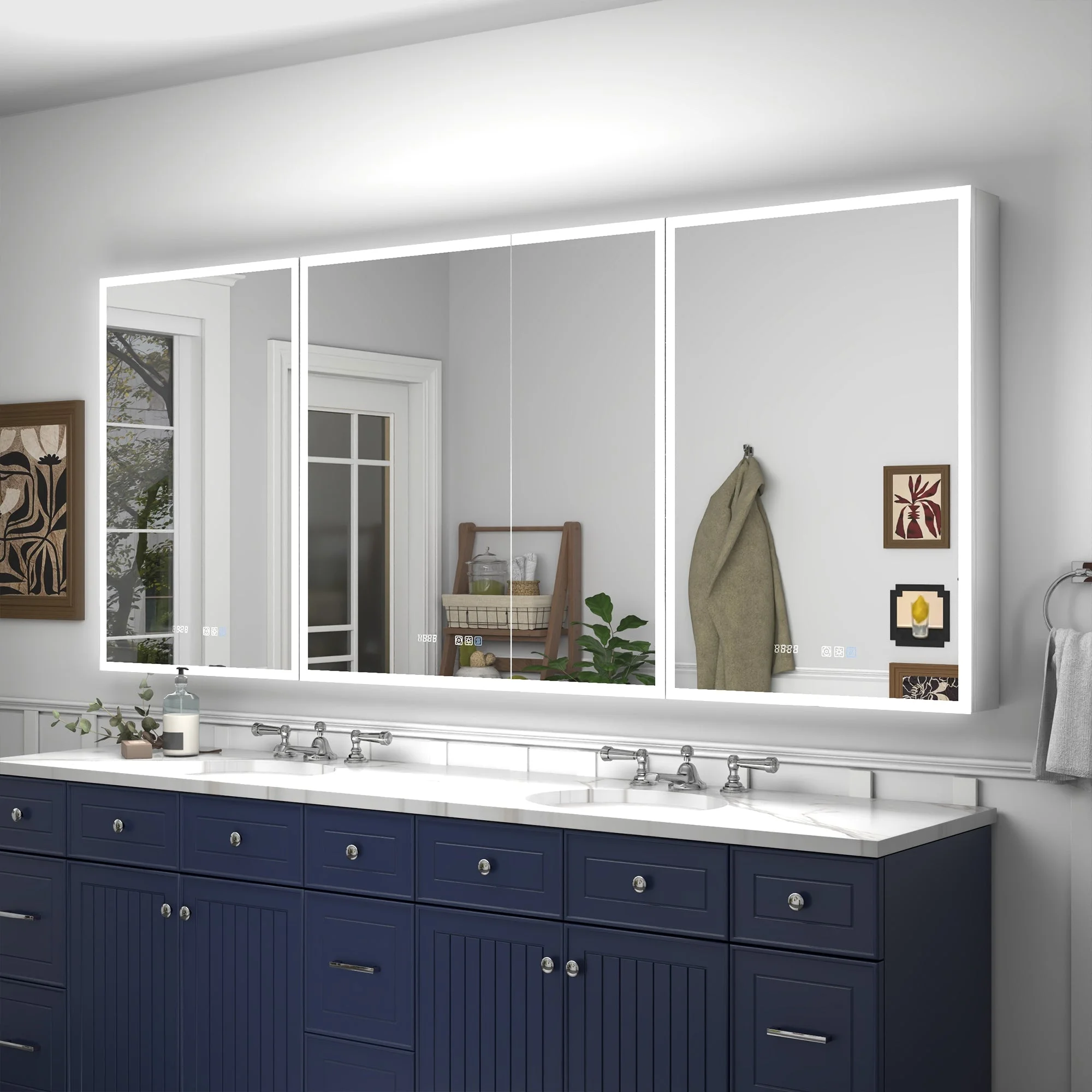 Rim 84" W x 36" H Led Lighted Medicine Cabinet Recessed or Surface with Mirrors24-36-24 - Curated Treasures Market