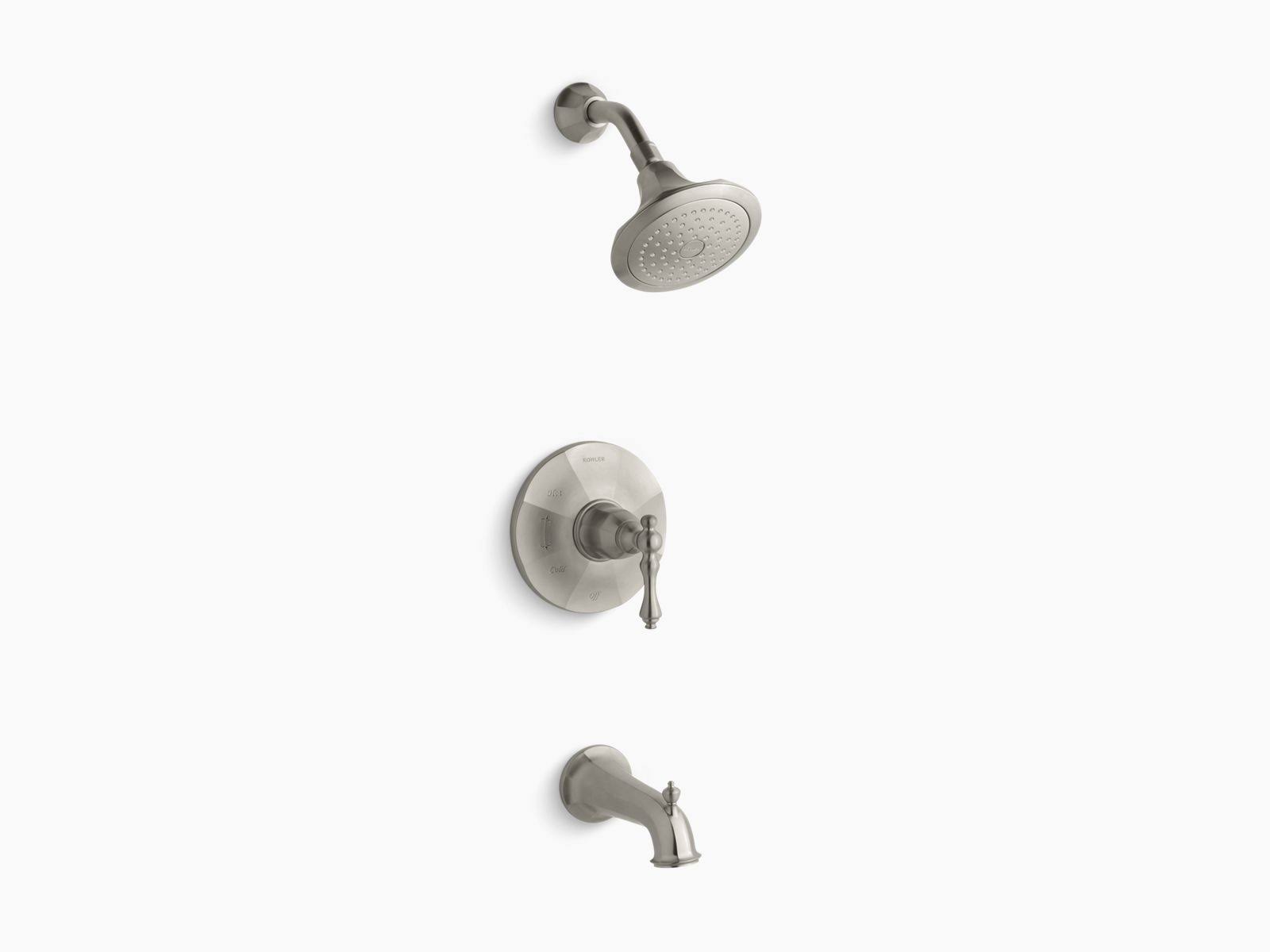 Kohler K-TS13492-4 Kelston Rite-Temp Bath and Shower Valve Trim with Lever Handle, Spout and 2.5 GPM Showerhead Vibrant Brushed