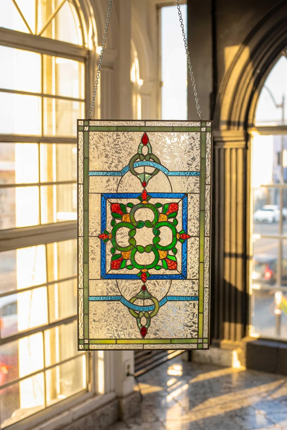 The Celtic Knot - Tiffany Style Stained Glass Window Panel - 21''x 12'' Hanging Stained Glass Art for Home, Handcrafted Decorative Window Accent