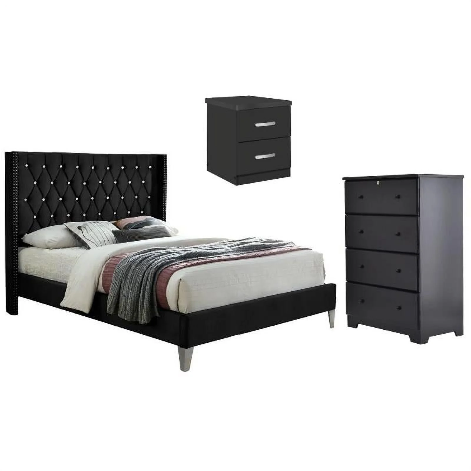 Home Square 3-Piece Set with Full Bed 4-Drawer Chest Dresser & Nightstand - Curated Treasures Market