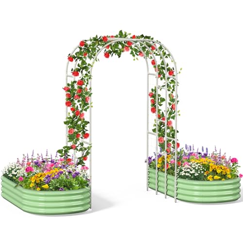 Galvanized Raised Garden Bed with 85" H Arch Trellis, Metal Raised Garden Bed Kit with Trellis for Climbing Vegetables Flowers Herbs