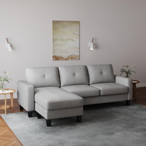 Sofa Couch for Living Room, Small 3-Seat L Shaped Couch Polyester Fabric with Convertible Sofa Bench, Modern Minimalist Couches for Small Space, Blue