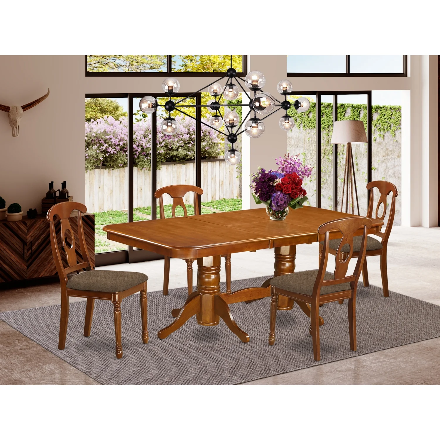 East West Furniture  5 Piece Dining Table Set For 4-Oval Table With Leaf and 4 Kitchen Dining Chairs