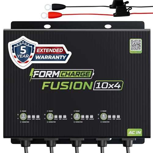 FORM Fusion 10X4 4-Bank Marine Battery Charger, 40A Total (10A per Bank), 12V Smart Onboard Boat Charger for Lithium (LiFePO4), AGM
