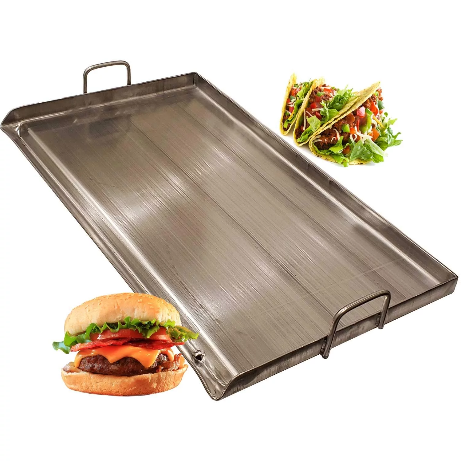 Stainless Steel Rectangular Comal Plancha Griddle 32" x 17" for Barbeque Grilling Tacos Hamburgers