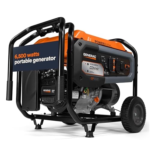 Generac 8,000-Watt Gas-Powered Portable Generator - Electric Start with COsense - PowerRush Advanced Technology - Reliable Power for Emergencies