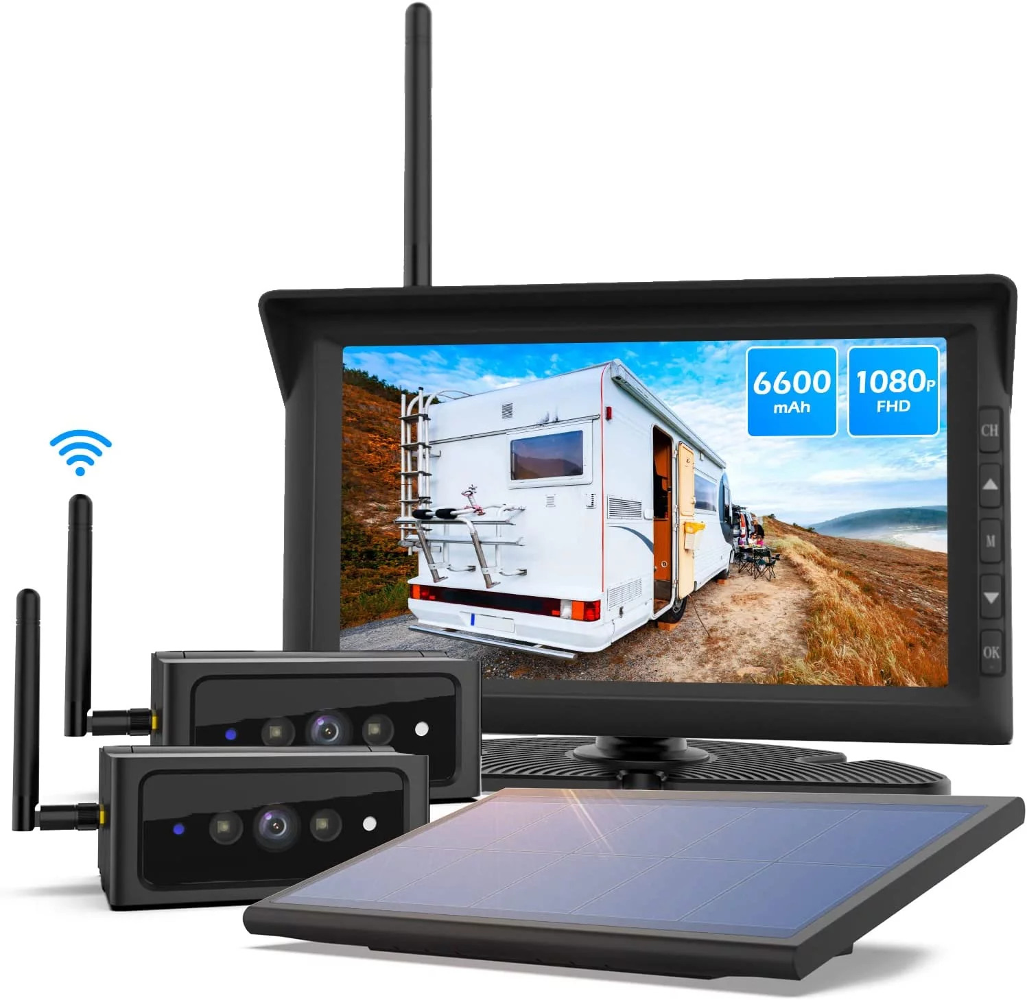 Auto-Vox Wireless RV Solar Backup Camera, HD Split-Screen Monitor with Rear View Dual Camera for Trailer