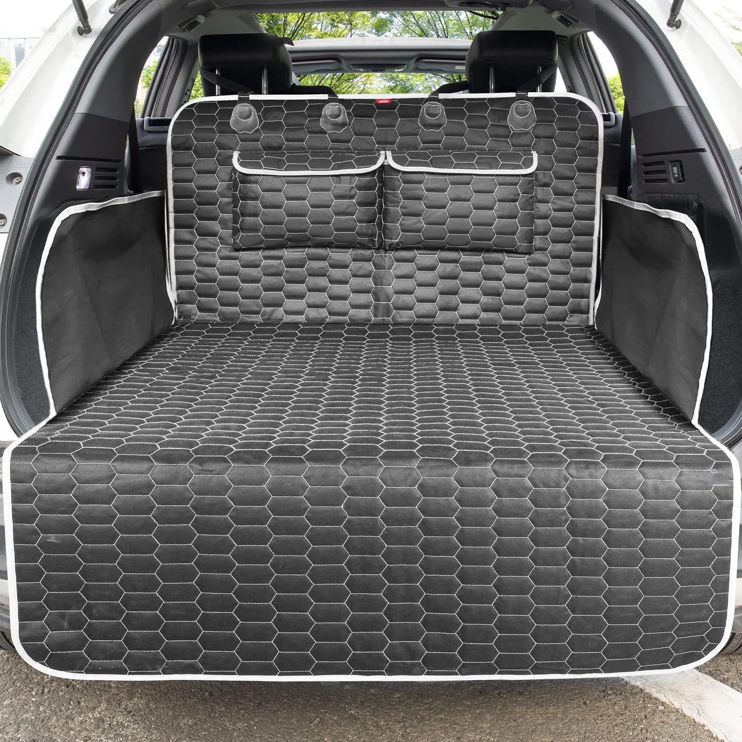 Oasser SUV Cargo Liner for Dogs, Waterproof Cargo Cover Pet Trunk Mat with Bumper Flap Protector 2 Large Pockets