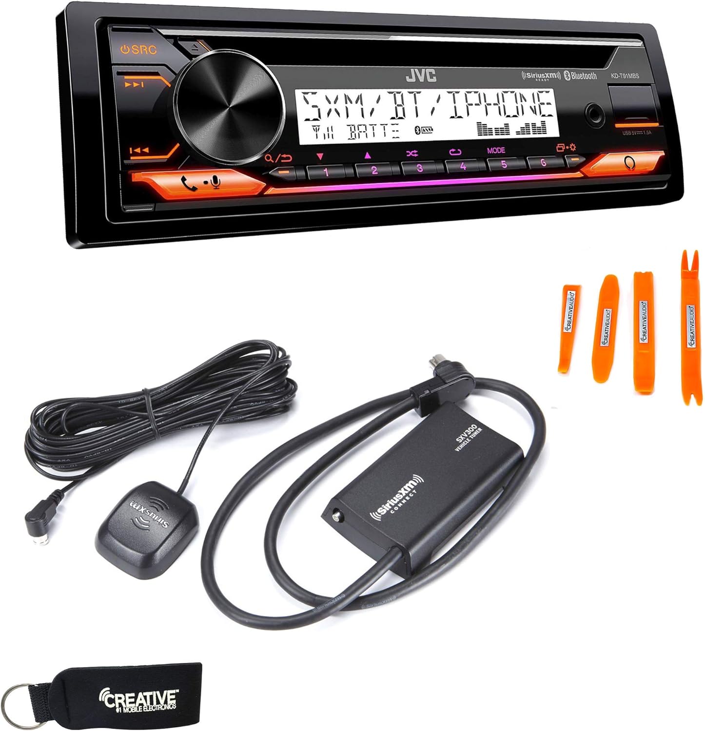 JVC KD-T91MBS Marine Stereo w/CD, BT, USB, Amazon Alexa + SXV300 SirusXM Satellite Radio Tuner