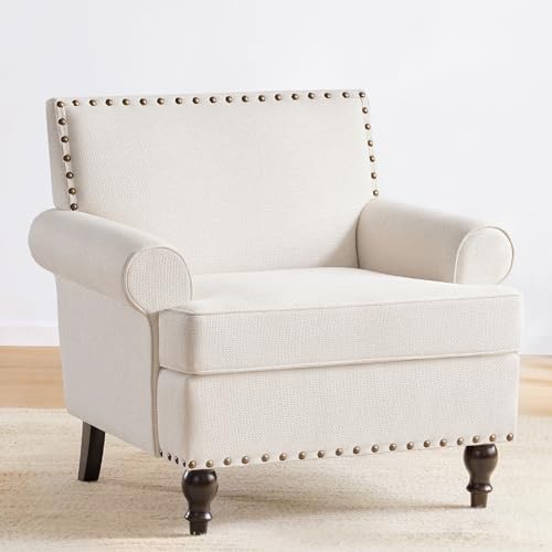 HUIMO Accent Chair, Sturdy Living Room Chairs with Rivet and Soft Cushion, Mid Century Modern Arm Chair, Comfy Reading Chair