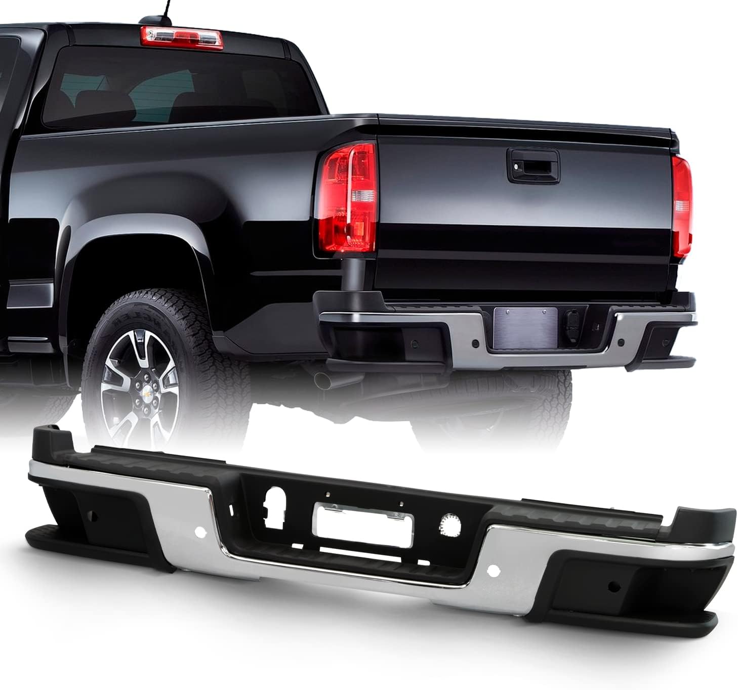 AKKON - Fits 2019-2021 Chevy Colorado 19-21 GMC Canyon Rear Bumper w/Parking Sensor Hole Chrome Steel Step Pad w/Accessories