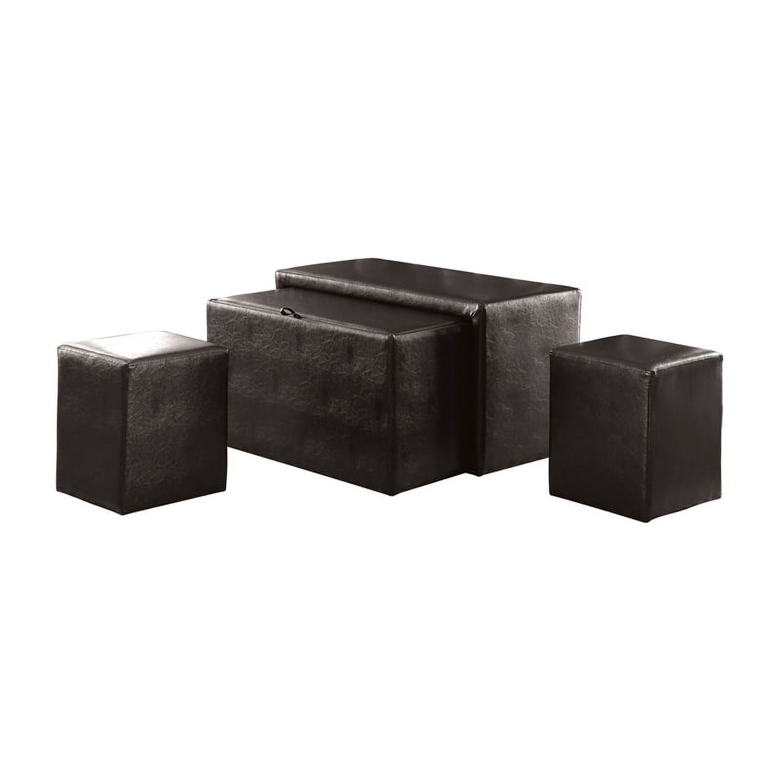 Furniture of America Drester Faux Leather Bench and Ottoman Set in Dark Brown