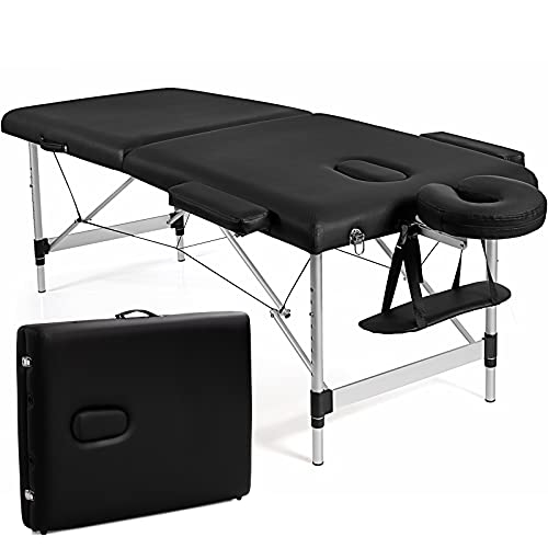 Giantex 84" Massage Table Professional Portable Lash Bed, 2 Folding Lightweight Massage Bed, Aluminum Frame, Height Adjustable