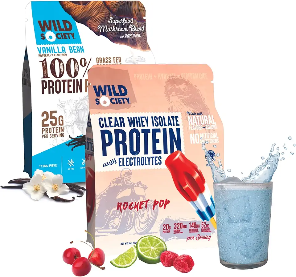 WILD SOCIETY Clear Isolate + Whey Concentrate Super Combo - Rocket Pop Clear Whey + Vanilla Bean Whey Concentrate - Kansas Nuitrition - HNZSDS
