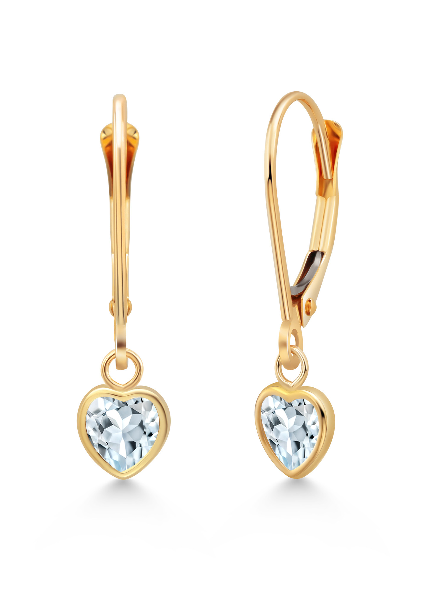 Gem Stone King 14K Yellow Gold Sky Blue Aquamarine Drop Dangle Leverback Earrings For Women (0.83 Cttw, Gemstone March Birthstone, Heart Shape 5MM)