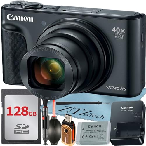 Canon PowerShot SX740 HS Digital Camera (Black) with 128GB Memory Card + Cleaning Pen + Accessory Bundle