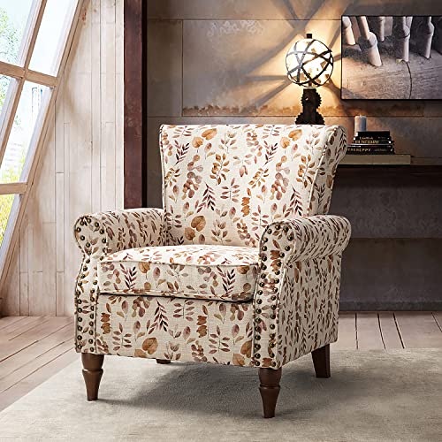 HULALA HOME Modern Wingback Accent Chair with Wood Legs & Removable Cushion, Comfy Upholstered Armchair with Nailhead Trim